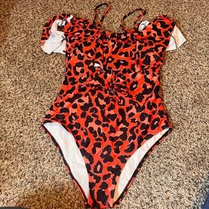 Tempt Me Leopard Print Ruffle One Piece‎ Swimsuit - Red Black - Size L